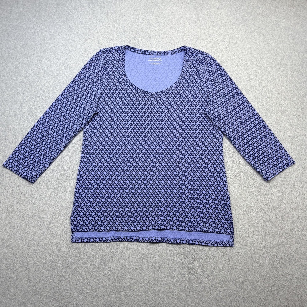 Talbots Tee Shirt Women Large Purple Geometric 3/4 Sleeve Weekend Stretch Top